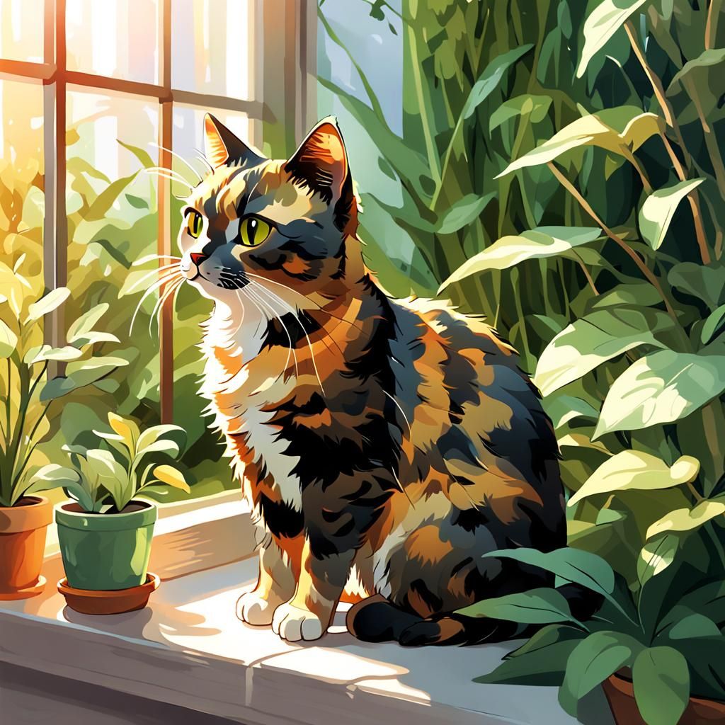 Tortoiseshell Cat Portrait in Natural Light