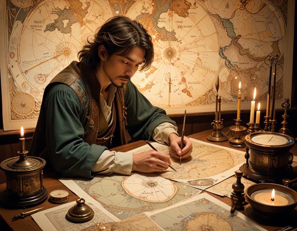 A Cartographer Studies Mystical Topography in Art Nouveau St...