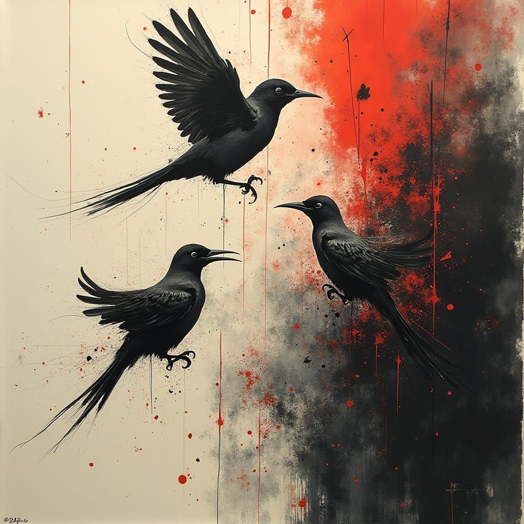 Hyperrealistic Abstract Still Life with Birds in High Contra...