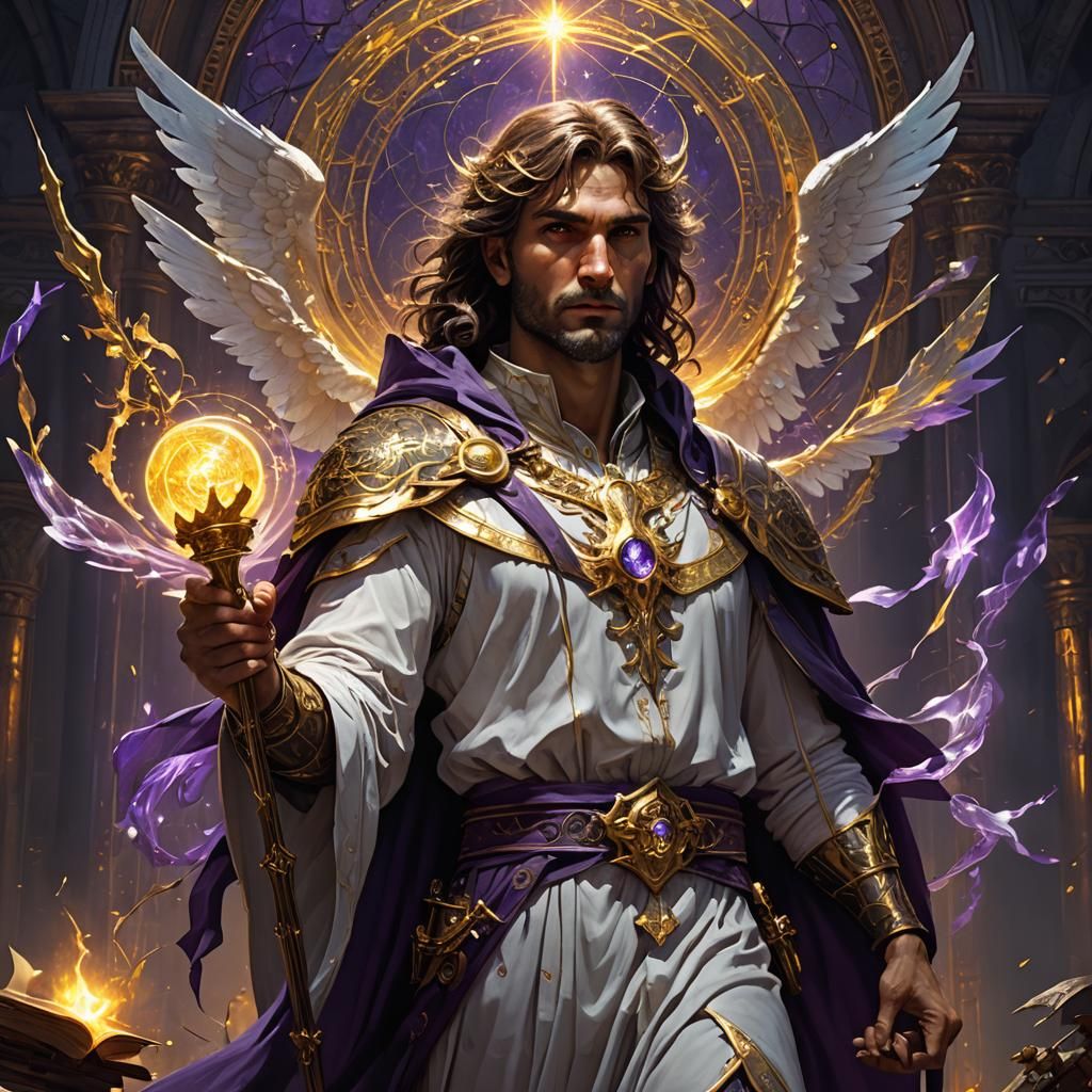 Angelic Man with Glowing Eyes: Dark Fantasy Art