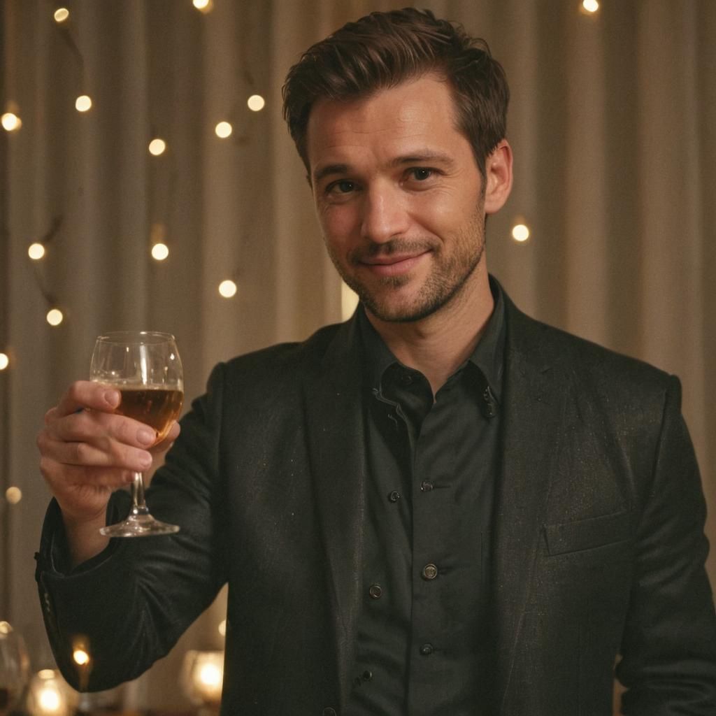 Man in Black Jacket Raises Glass, Kodachrome Film