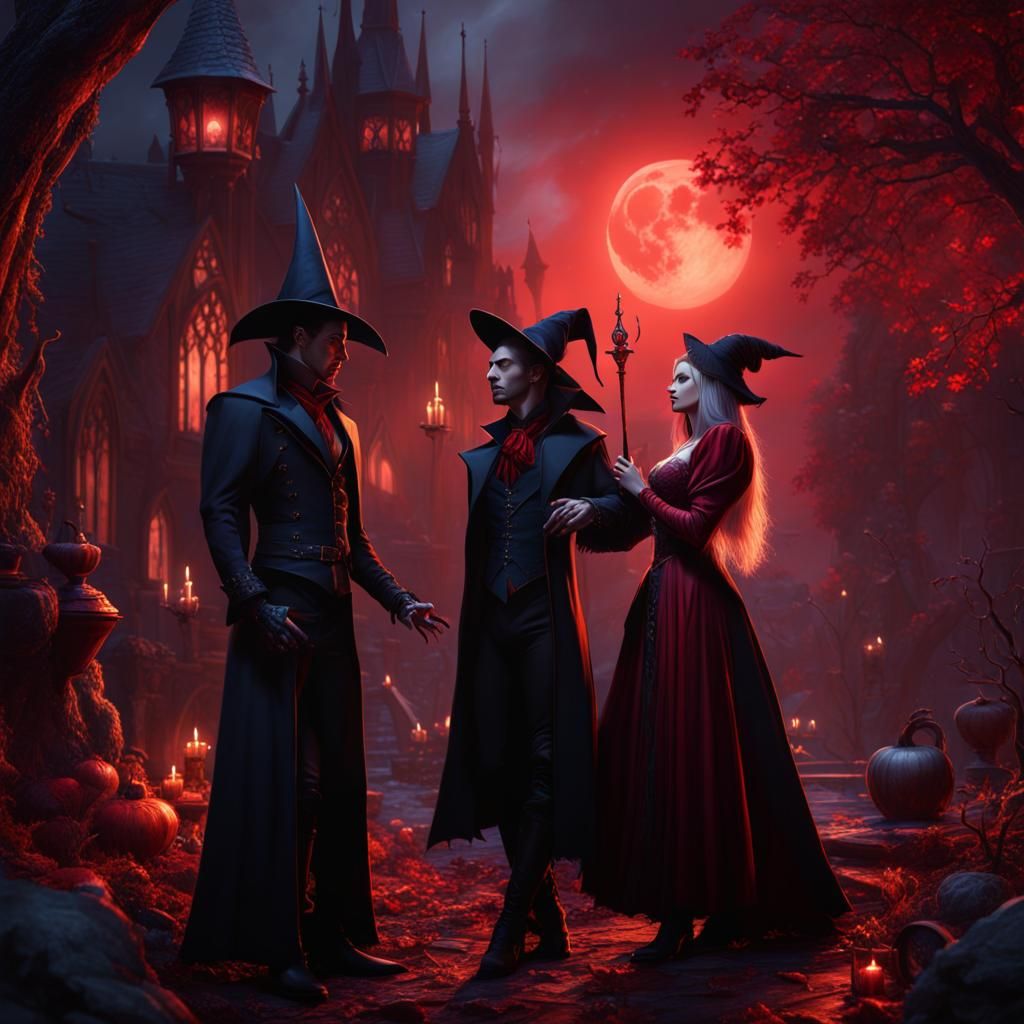 Vampire and Witch in Love: Fantasy Art