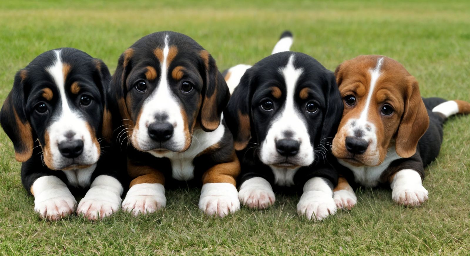 Basset hound puppies playing together