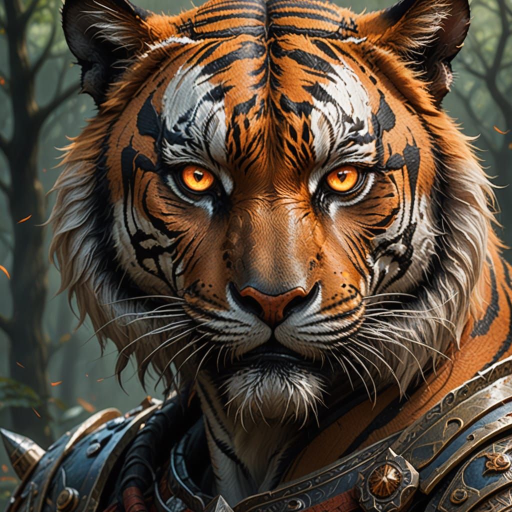 Tiger Warrior with Daggers in Fantasy Art