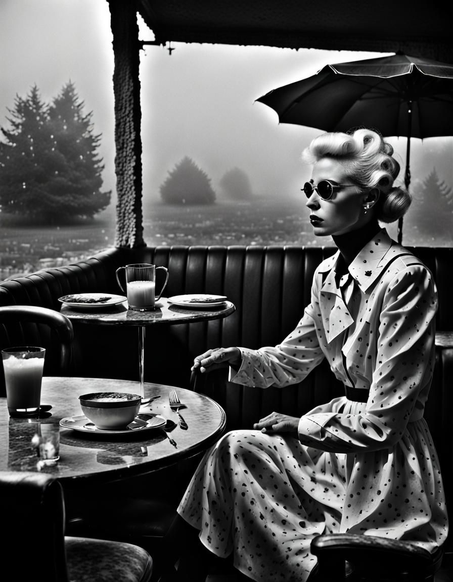 Goth Model in Abandoned Landscape: Black and White Photograp...