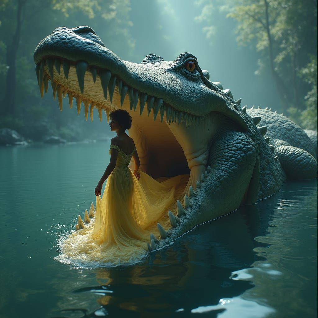 Woman Swallowed by Alligator: Fantasy Concept Art