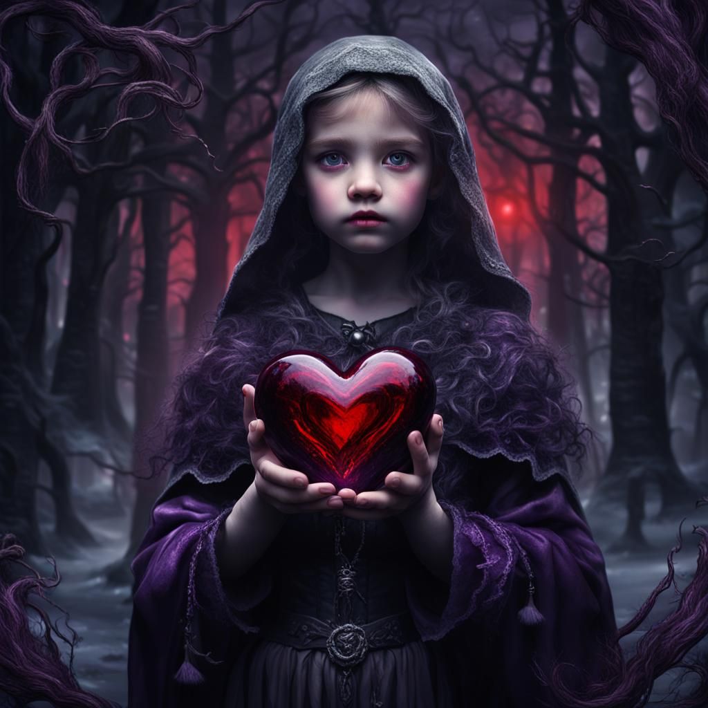 Young Witch with Frozen Heart: Expressionist Digital Art