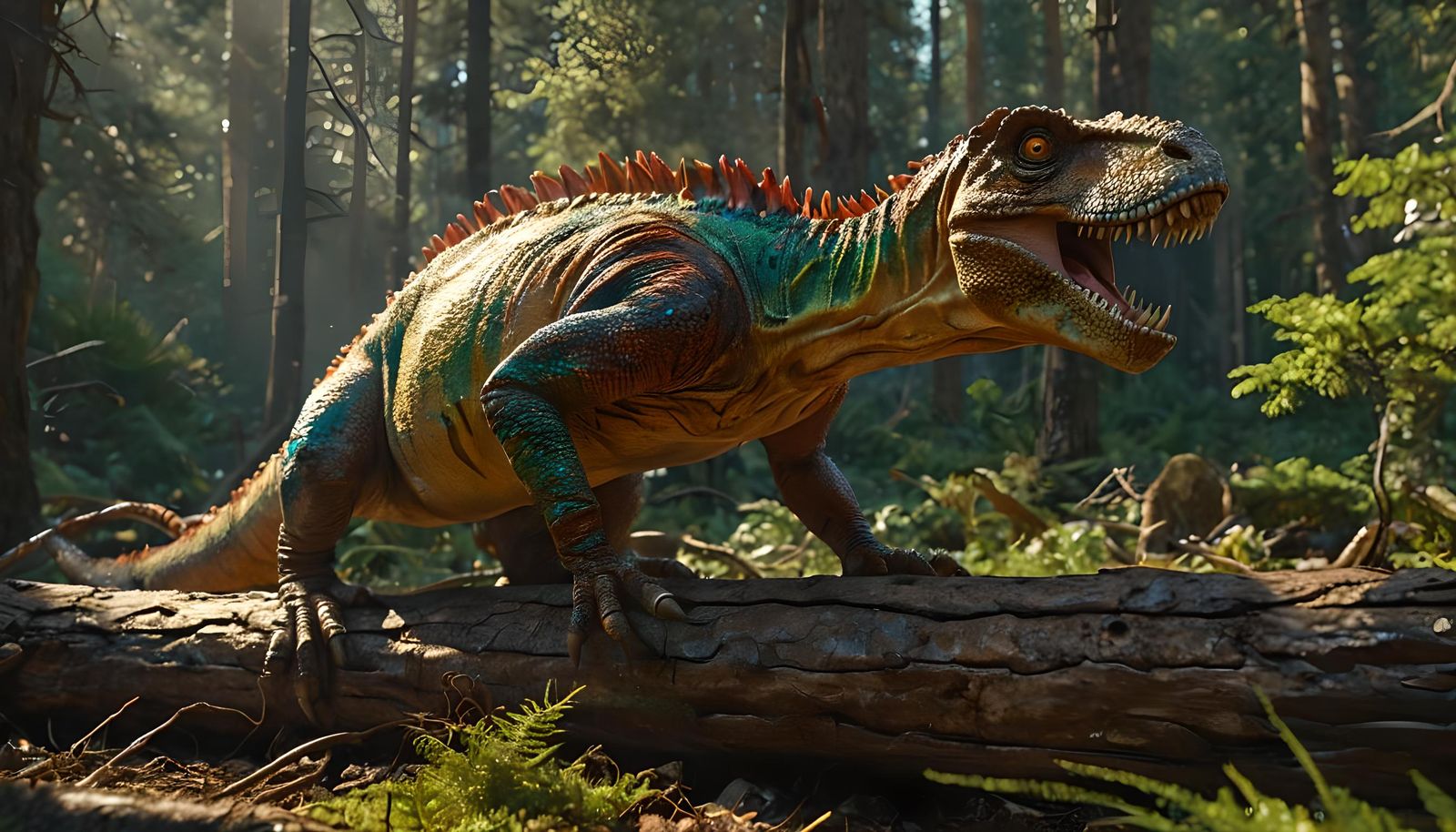 Colorful T-Rex Chameleon in Sunny Forest Scene