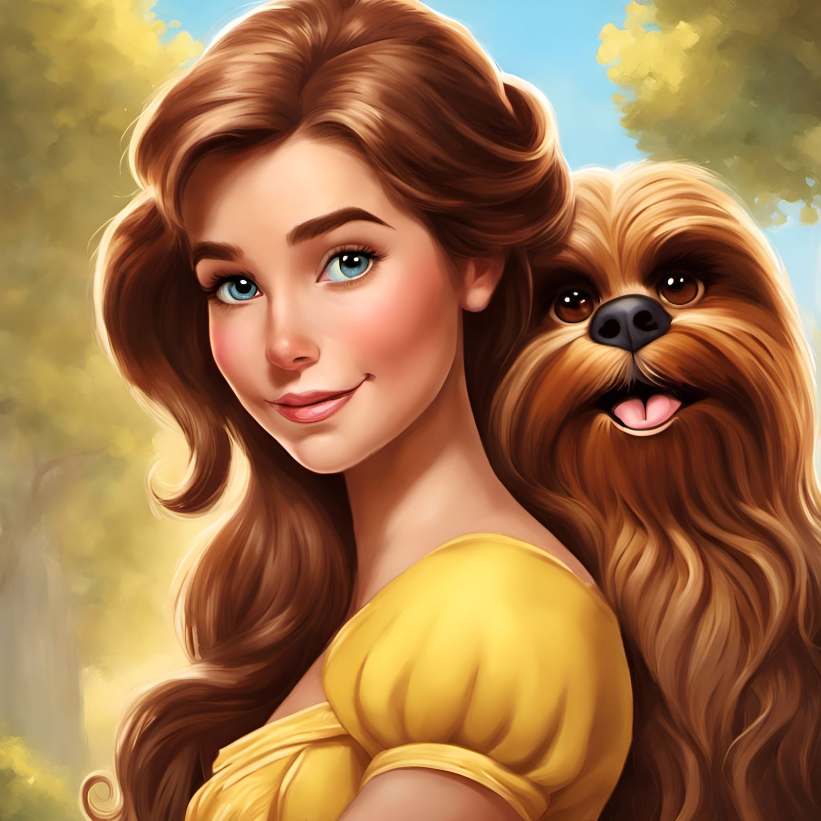 Belle and Chewbacca Portrait in Character Design