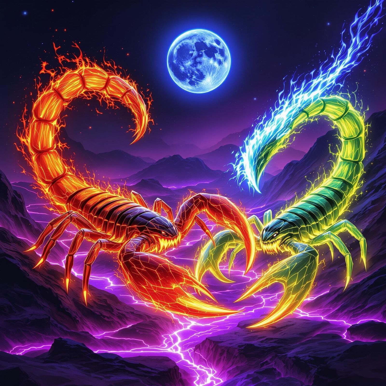 Scorpion Humanoids in a Flaming Landscape