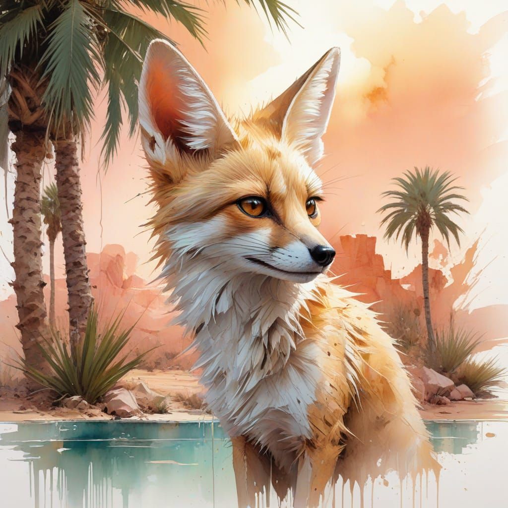 Fennec Fox in Sahara Oasis at Dusk