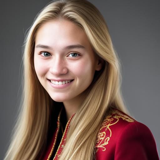 Smiling Girl in Red Tunic: Professional Portrait