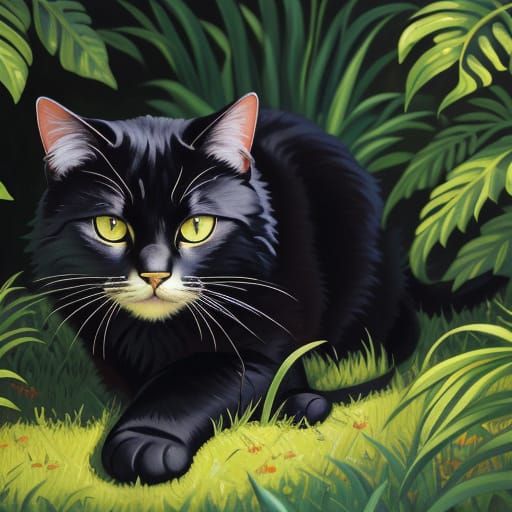 Rousseau Style Cat Portrait With Vibrant Colors