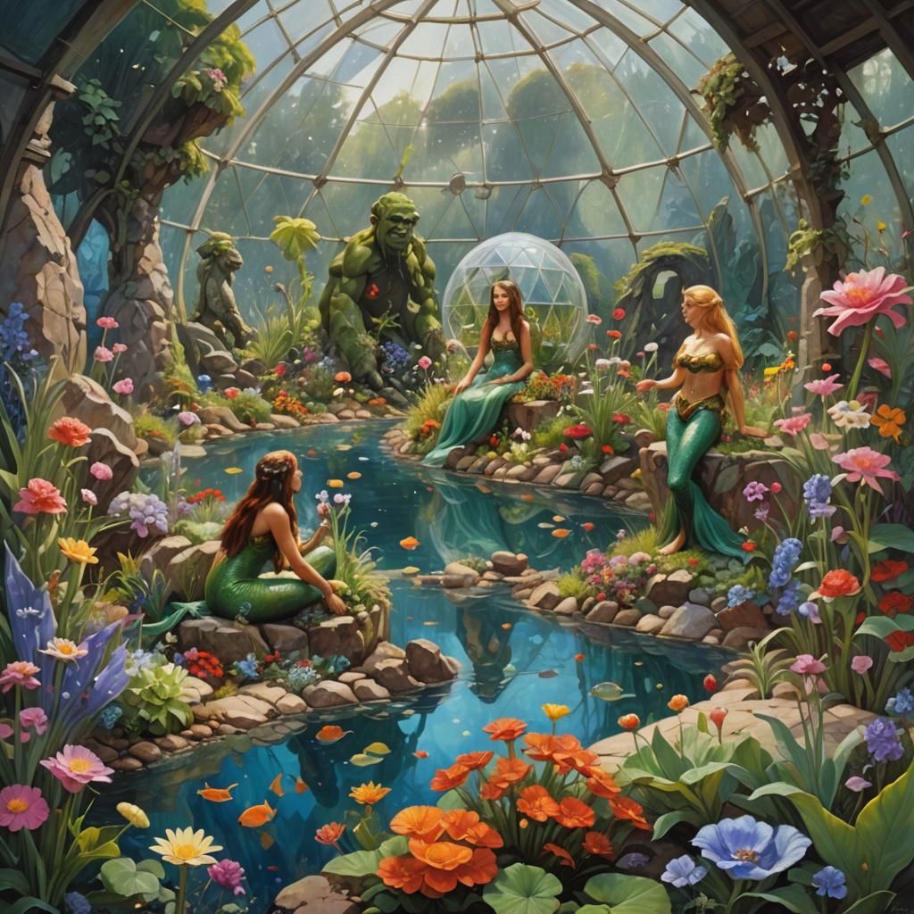 Orc Mermaids Tend Garden in Geodesic Dome