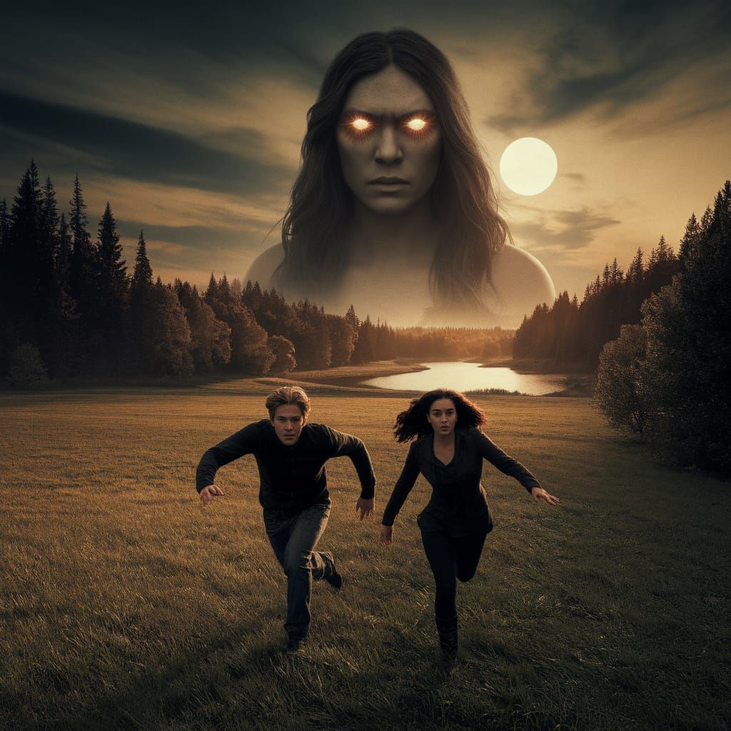 Giantess Emerges: Dramatic Escape in Shadowy Photograph