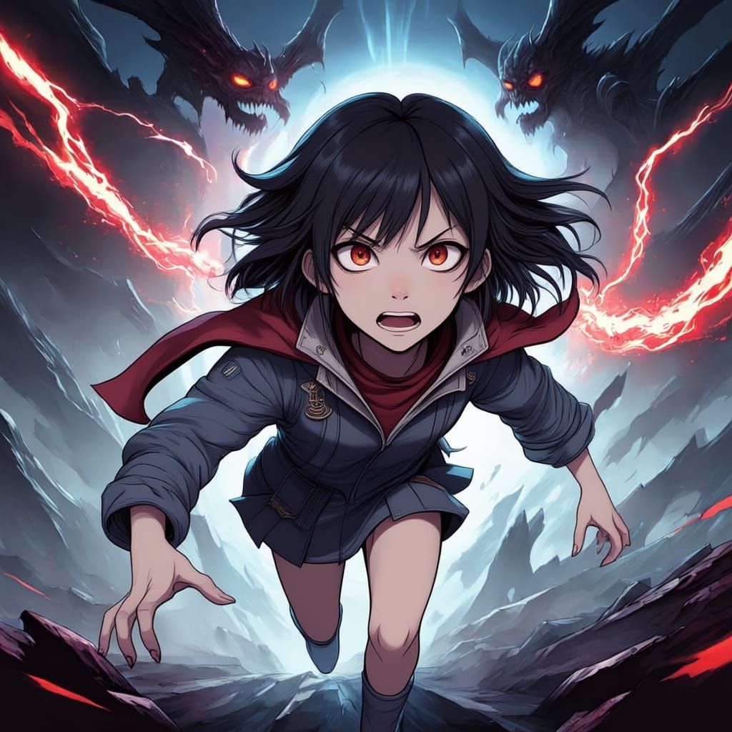 Person Running from Demonic Figures