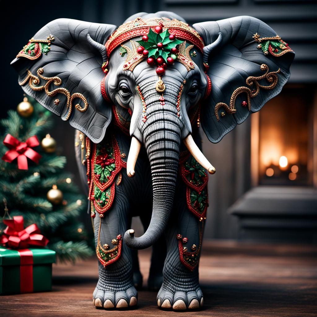 Hyperrealistic Christmas Elephant in High Definition
