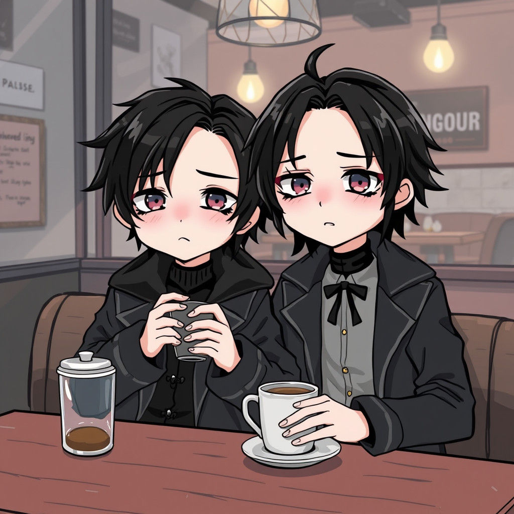 Two Goth Chibi Boys in Coffee Shop