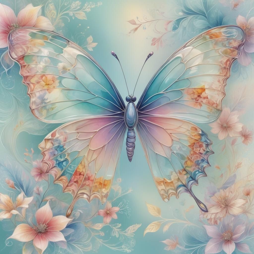 Glass Butterfly with Watercolour Floral Background