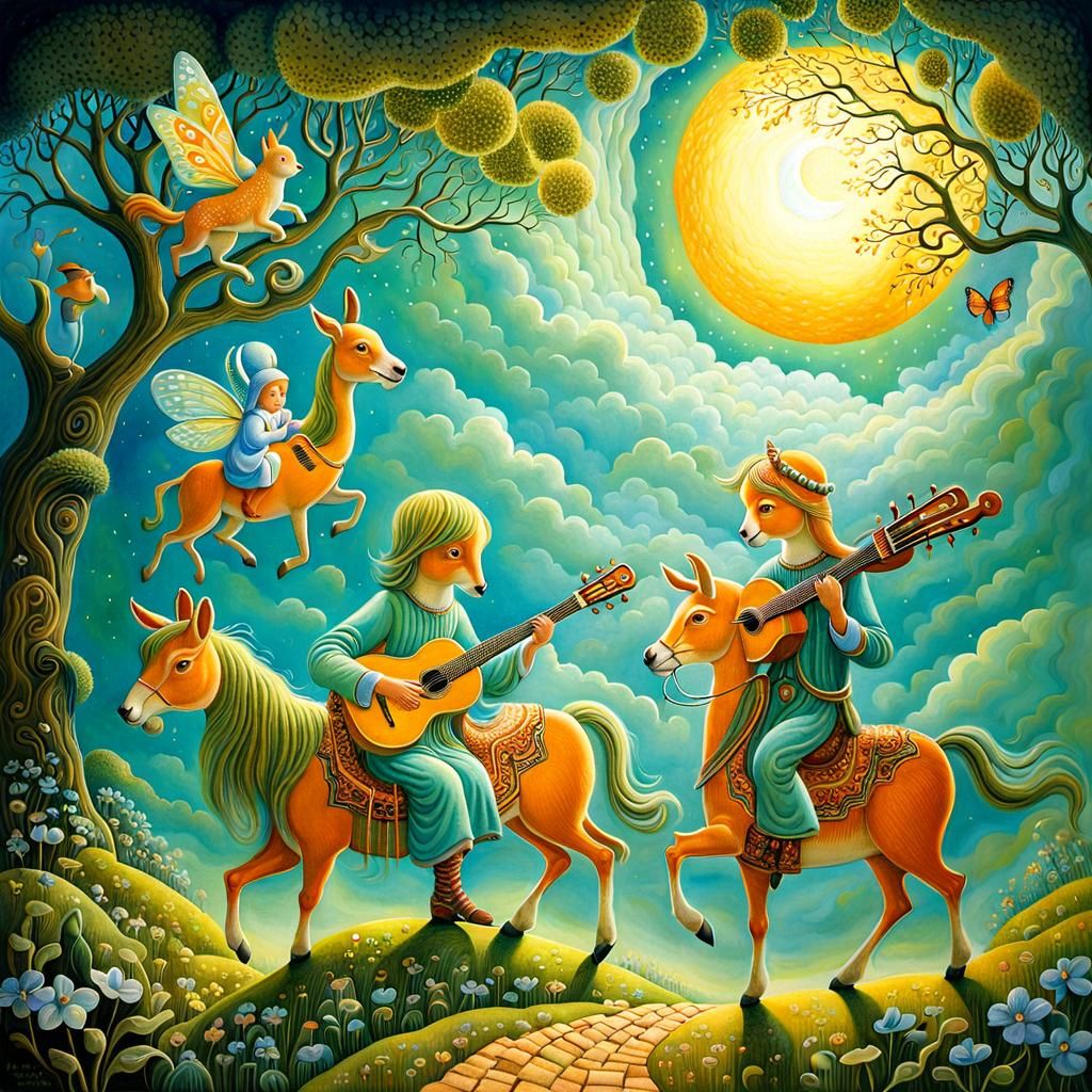 Musicians of Bremen in Whimsical Fairy Tale Art