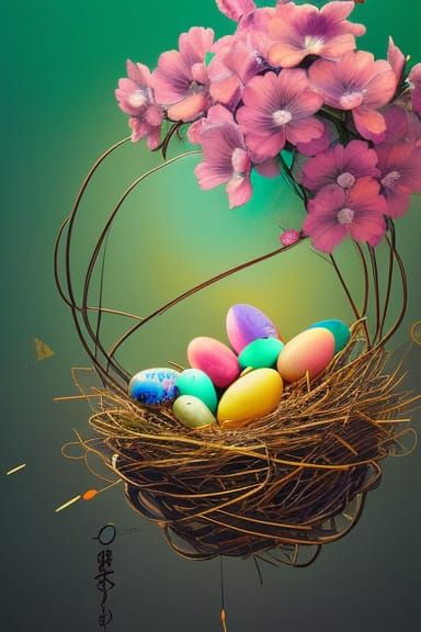 Intricate Easter Eggs in Japanese Art Style