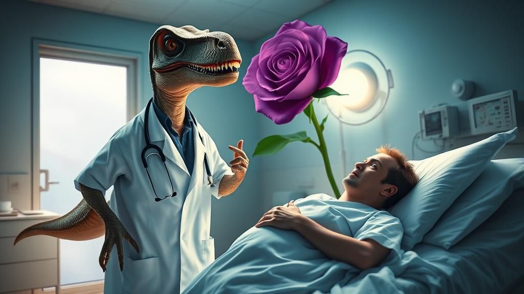 Surreal Raptor Doctor in Dreamlike Hospital