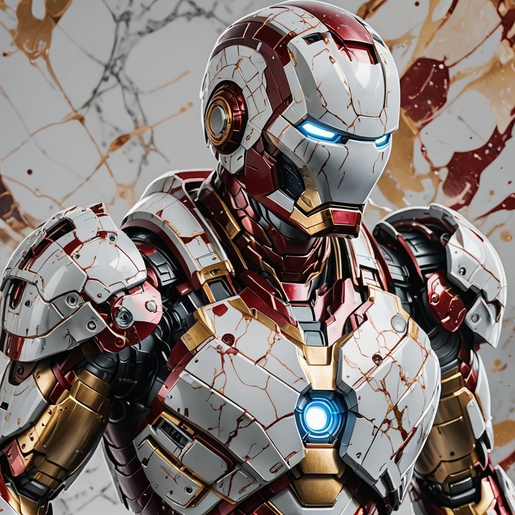 Hyperrealistic Iron Man Armor with Marble Parts