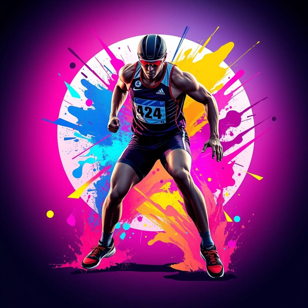 Dynamic Athlete in 80s Retro Sports Style