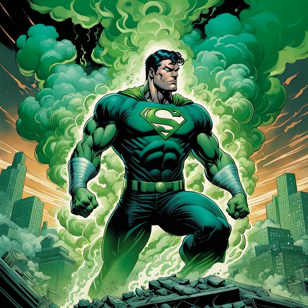 Superman Comic Book Art with Green Smoke
