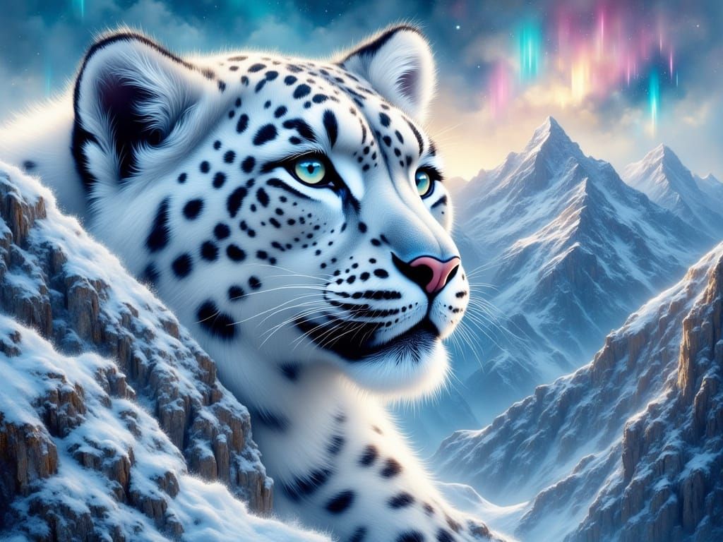 Ethereal Snow Leopard in a Winter Wonderland