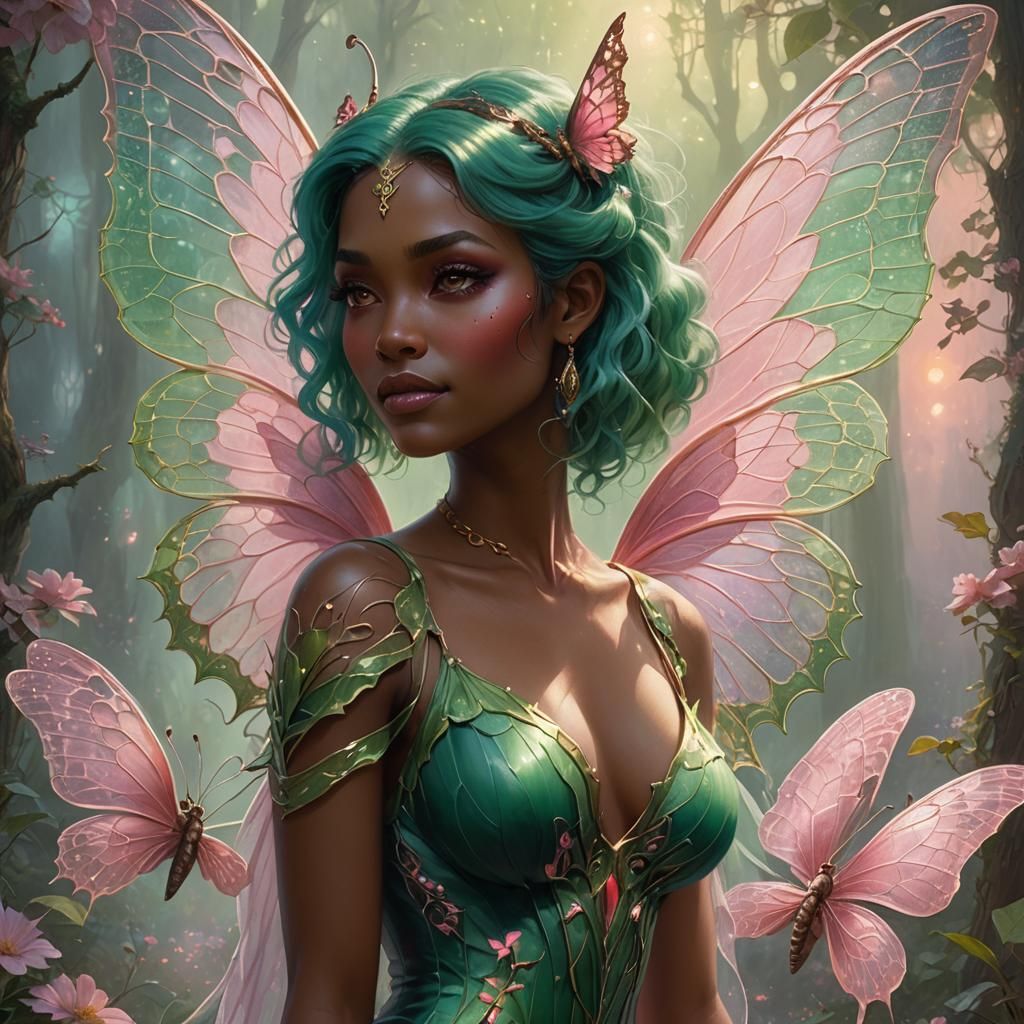 Ethereal Woman with Moth Wings in Fantasy Style