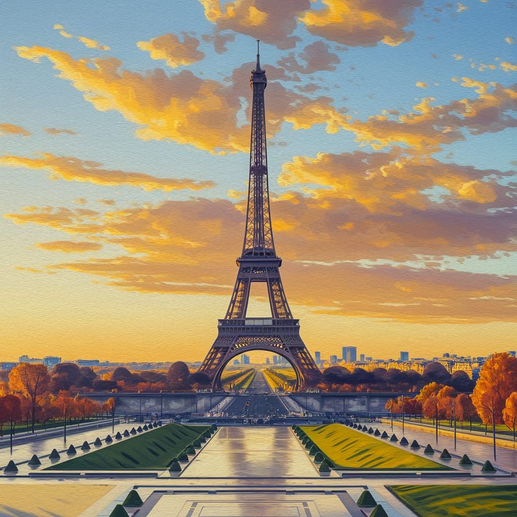 Eiffel Tower Landscape Painting in Shishkin Style