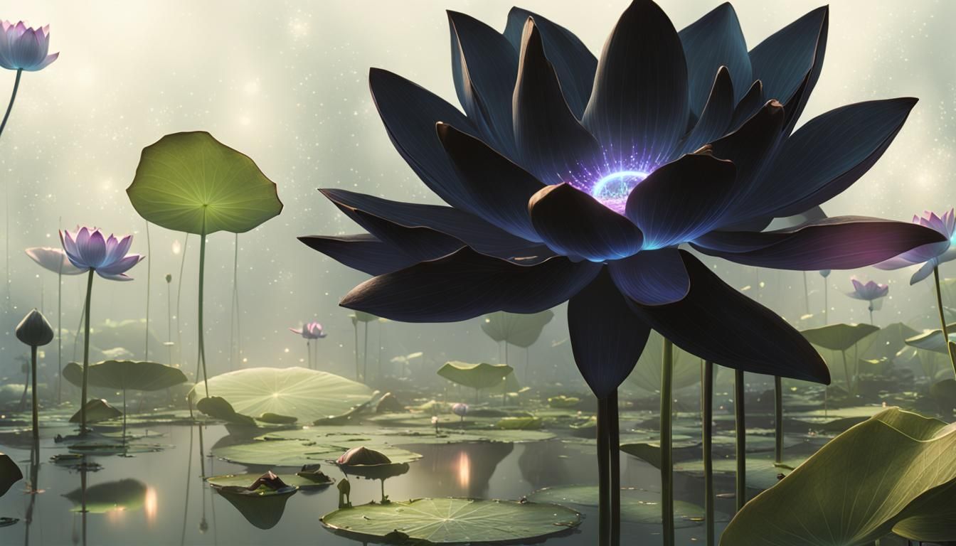 Bioluminescent Black Lotus in Magical Garden