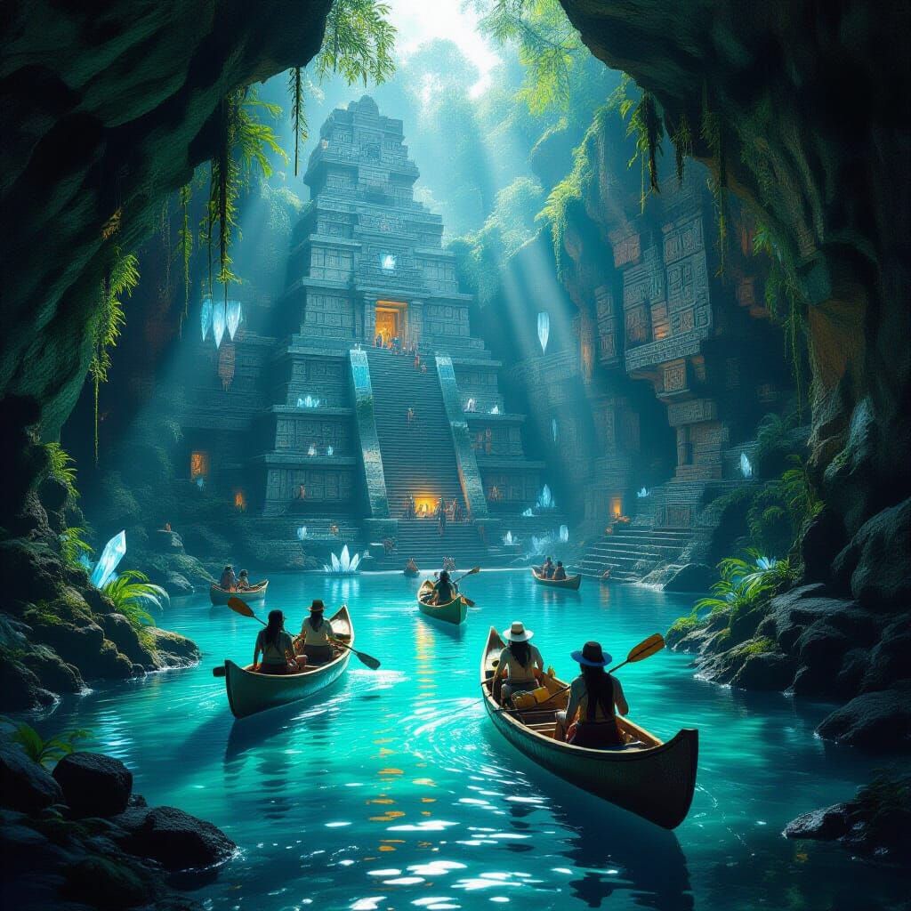 Lost Mayan City in Cenote with Bioluminescence