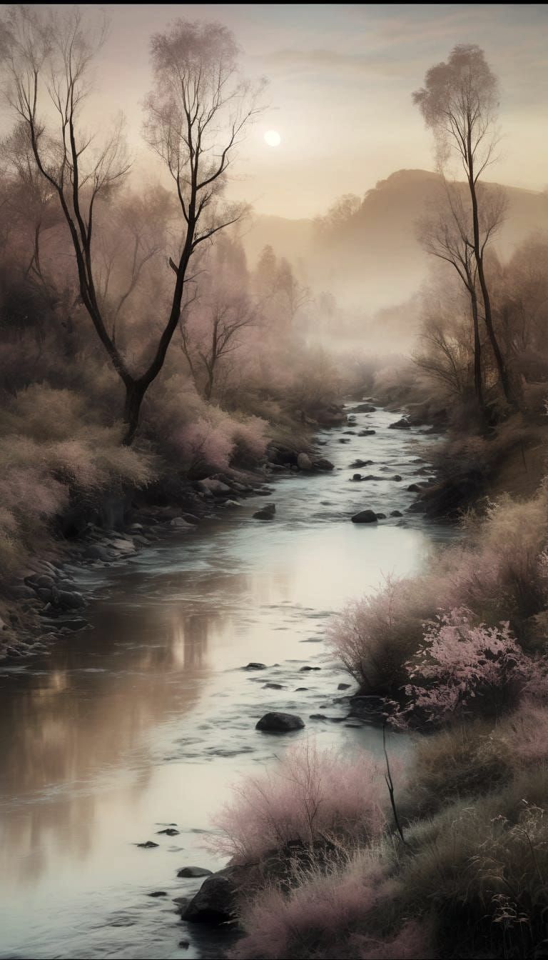 Dreamy River Landscape in Pastel Colors