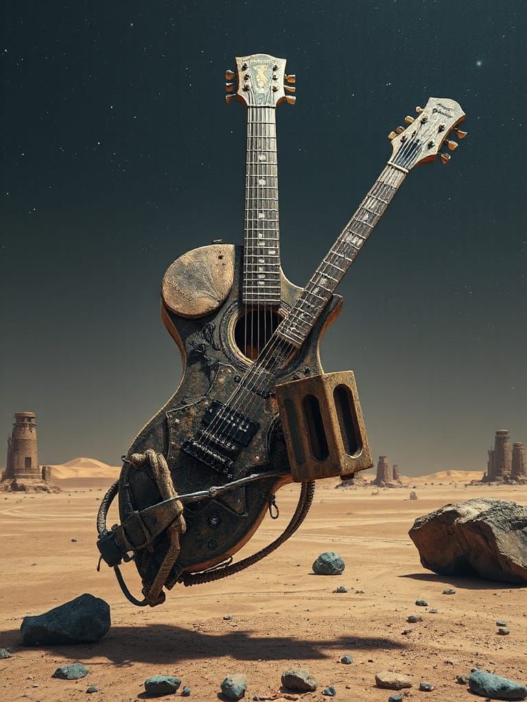 Ethereal Martian Guitar in Cyberpunk Digital Art