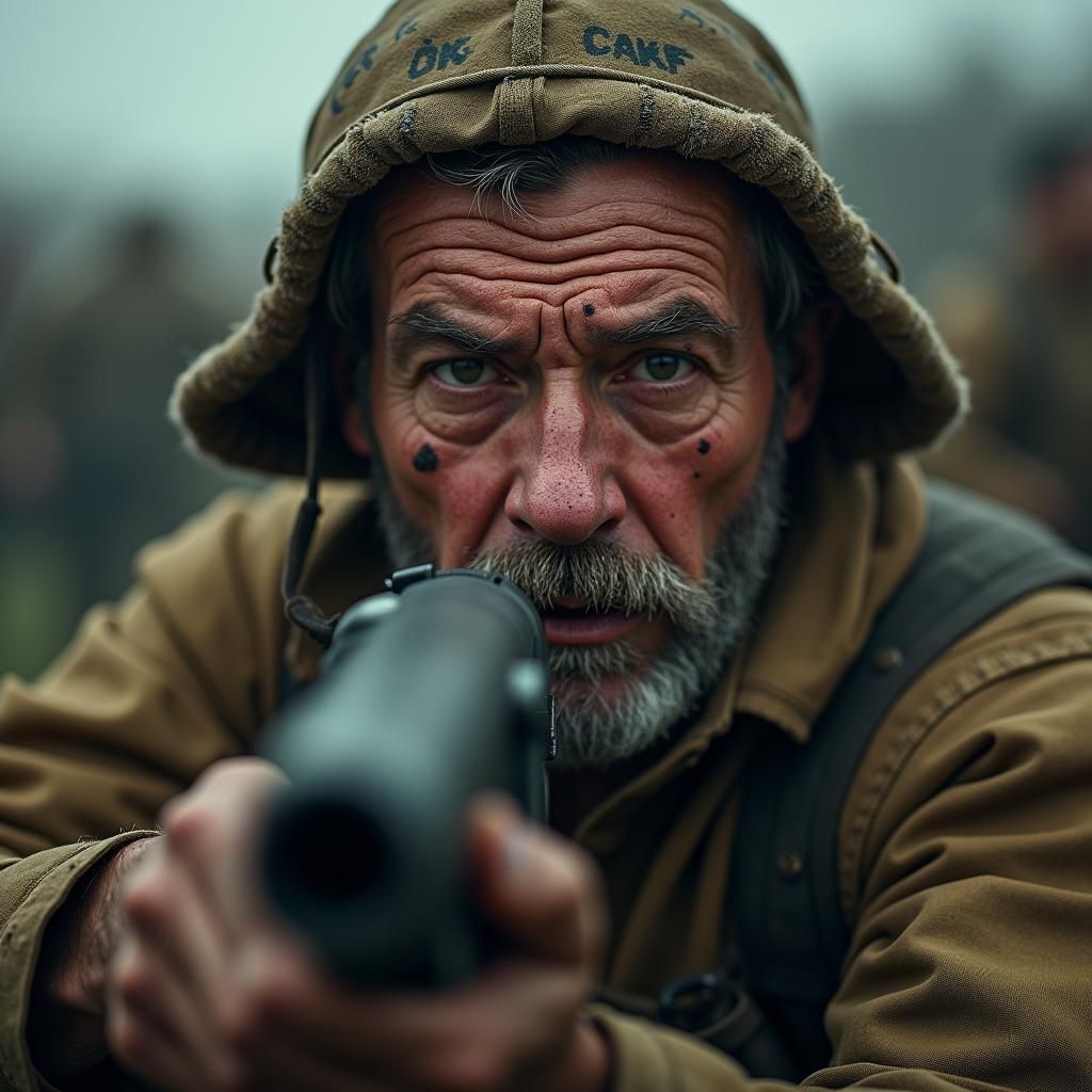 War Veteran Portrait with Minigun, Dramatic Lighting