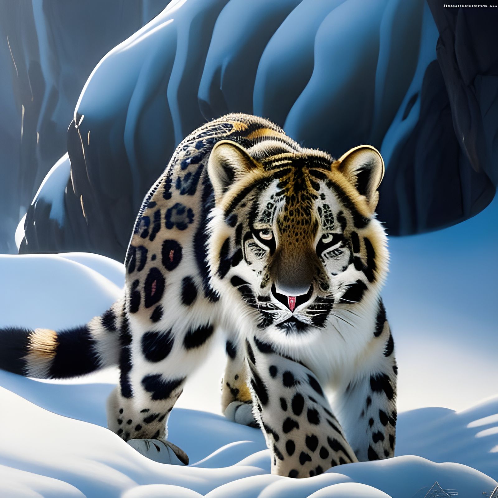 Majestic Snow Leopard: Colorful Sketch in Oil and Watercolor