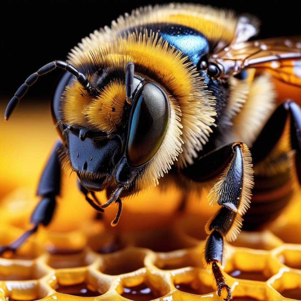 Vibrant Honeycomb Bee Up Close