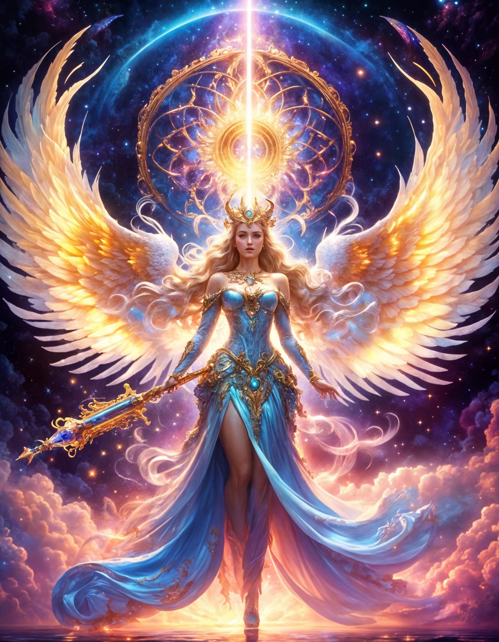 Celestial Goddess Portrait in a Maximalist Style