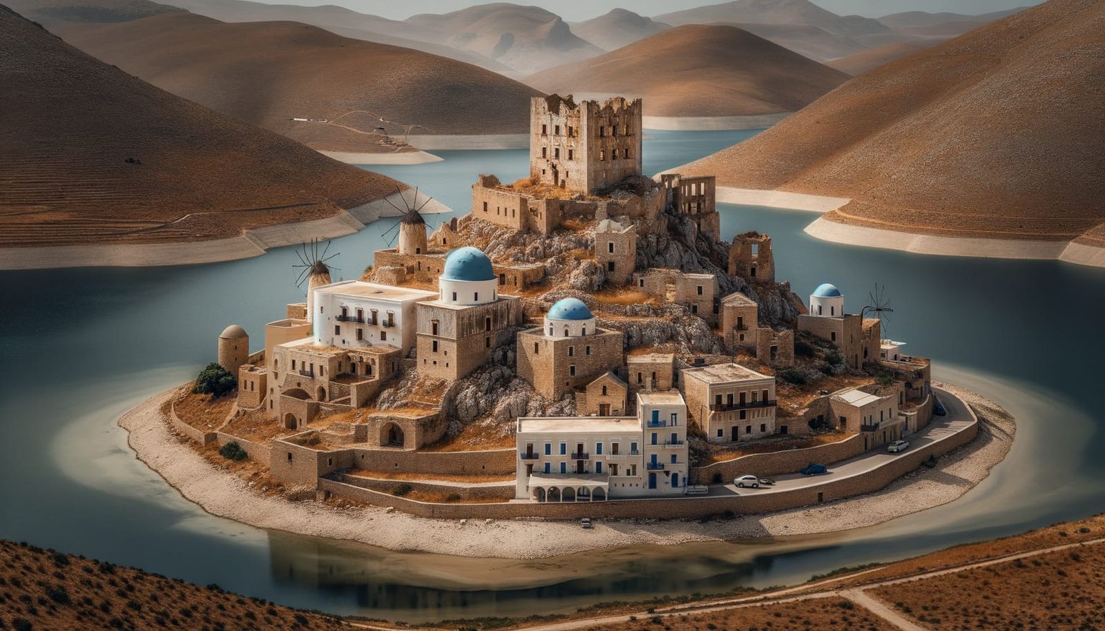 Greek Fortress Overlooks Reservoir From Above