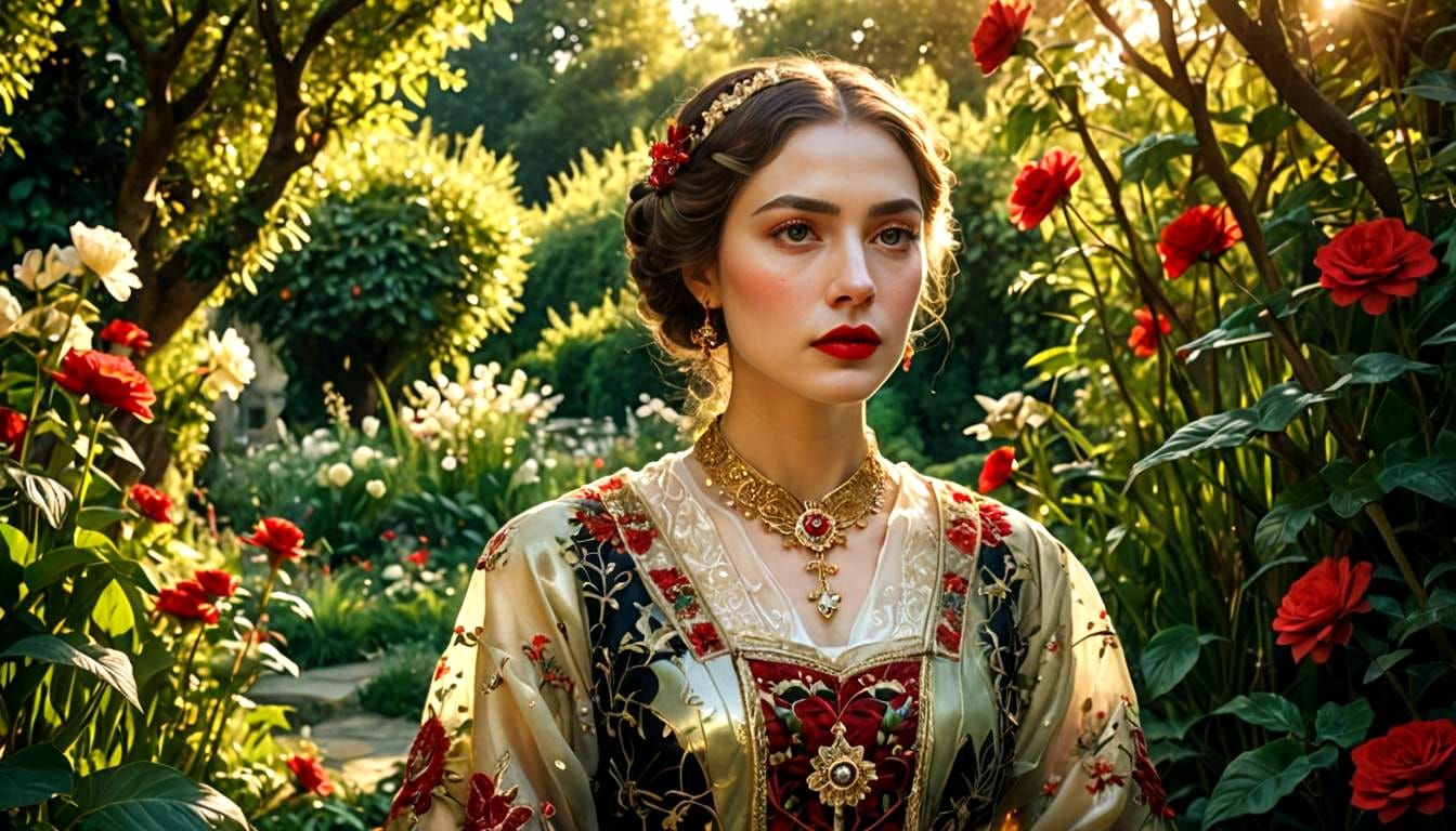 Radiant Woman in Paradise Garden