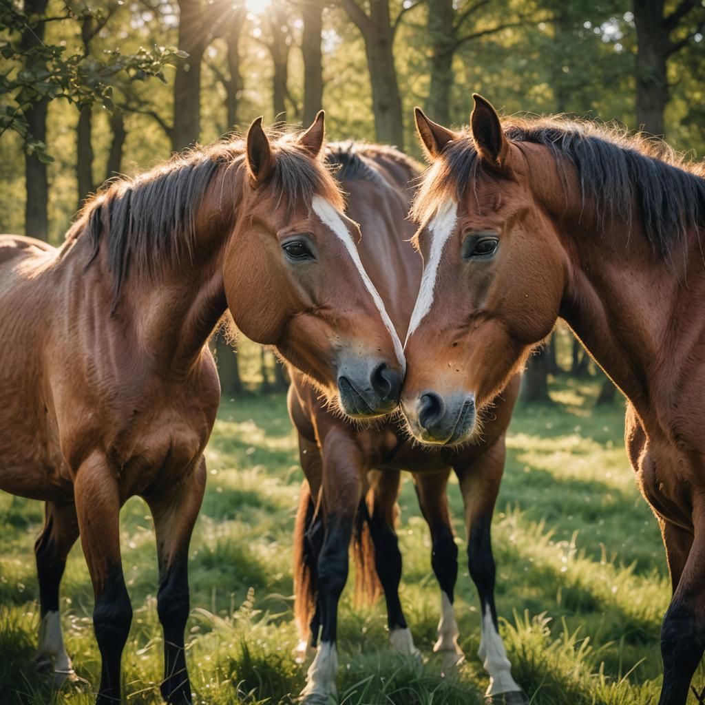 Equine Portrait: Horses Working in Meadow