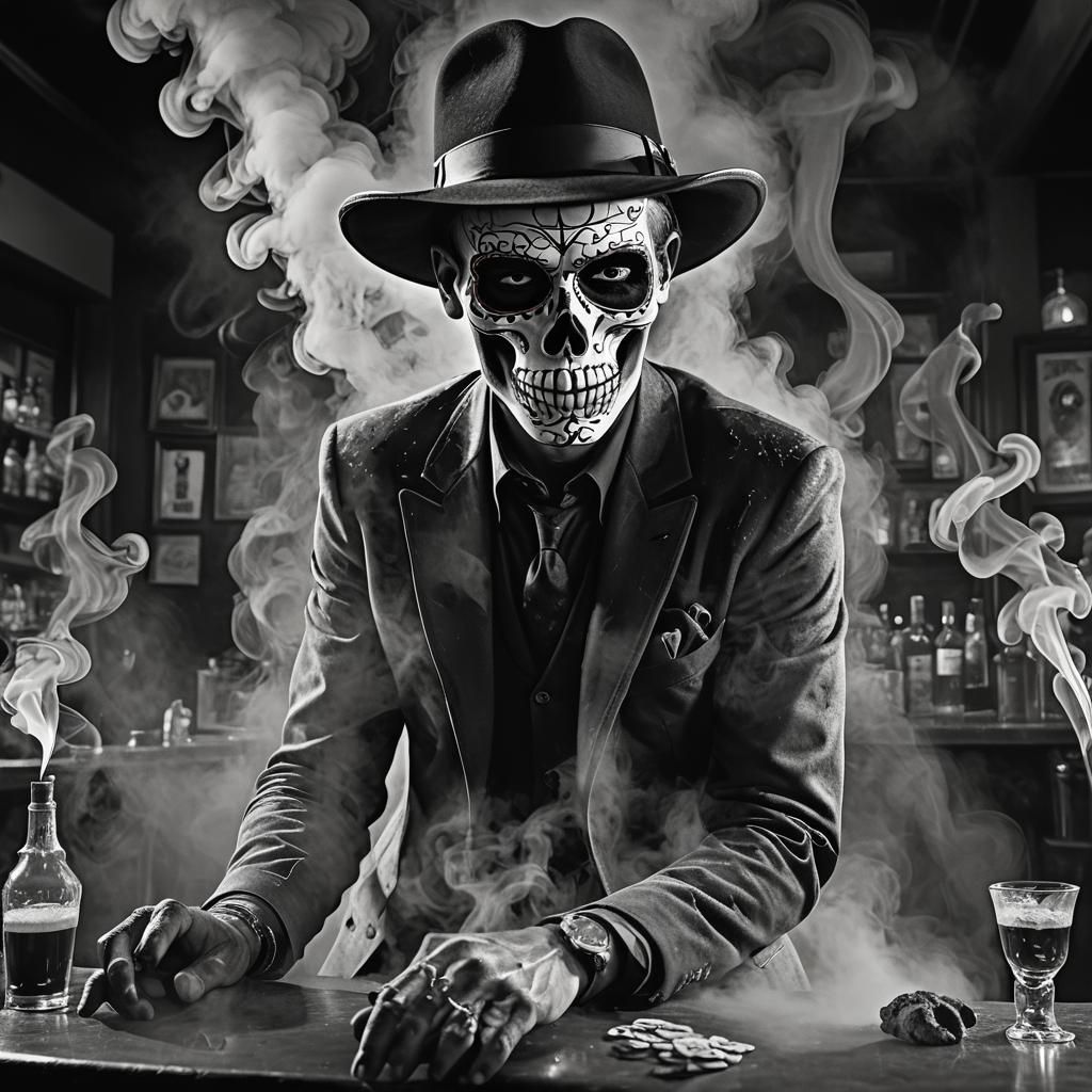 Sugar Skull Gangster in Film Noir Style