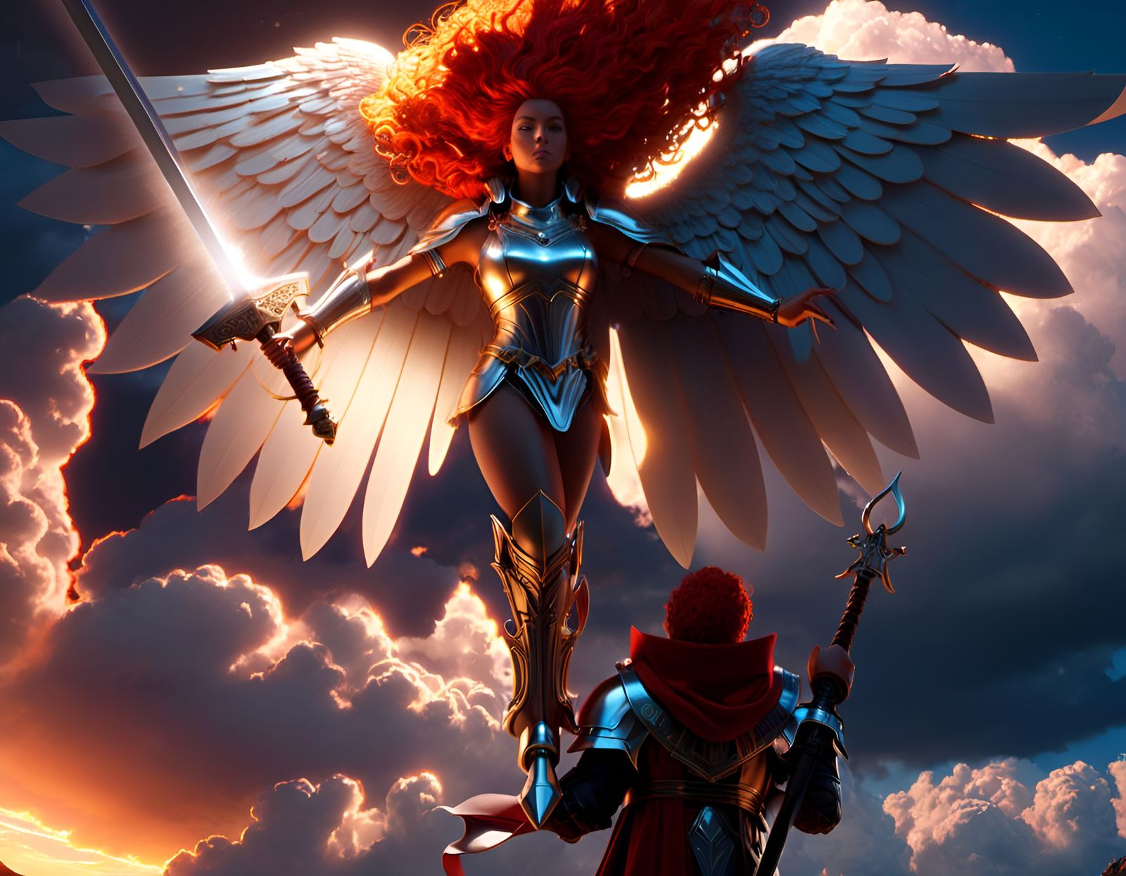 Red-Haired Angel with Sword in Unreal Engine 5