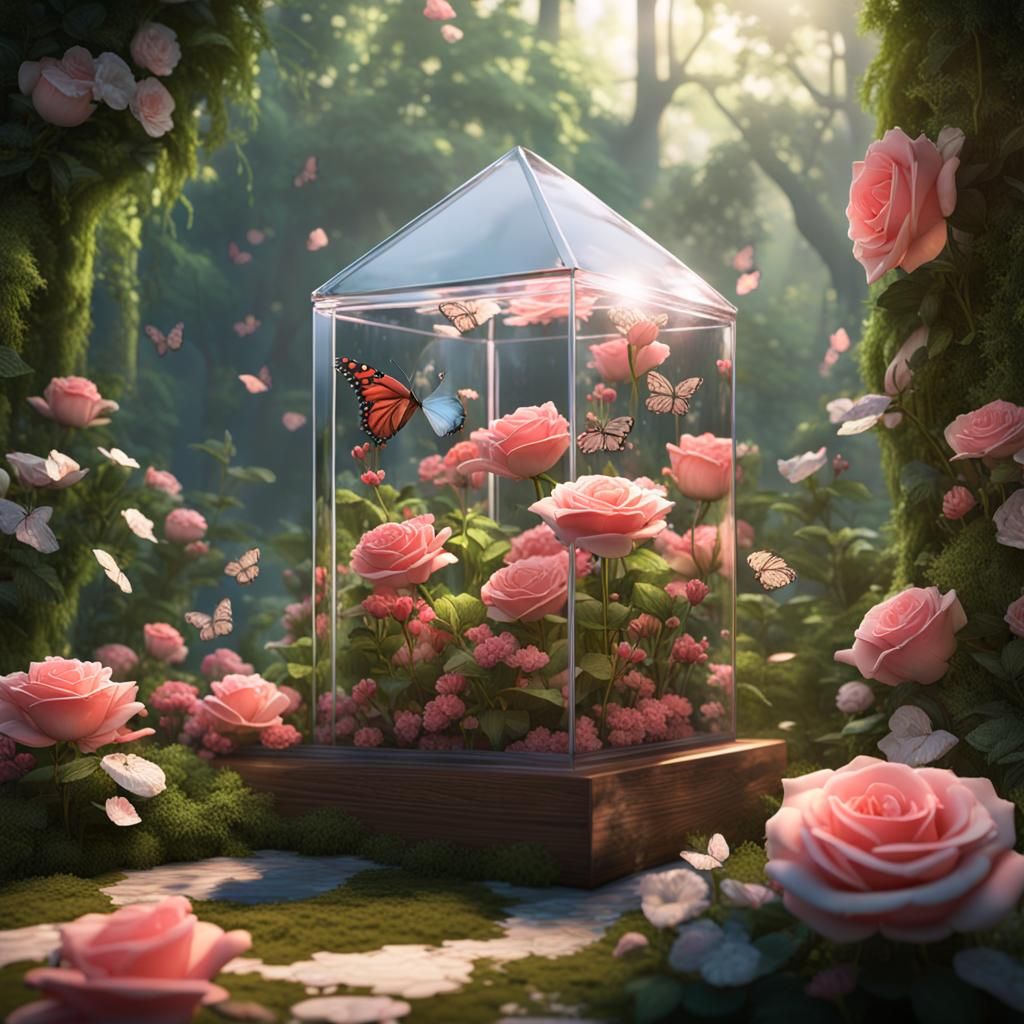 Rose Garden Terrarium with Butterflies in 3D