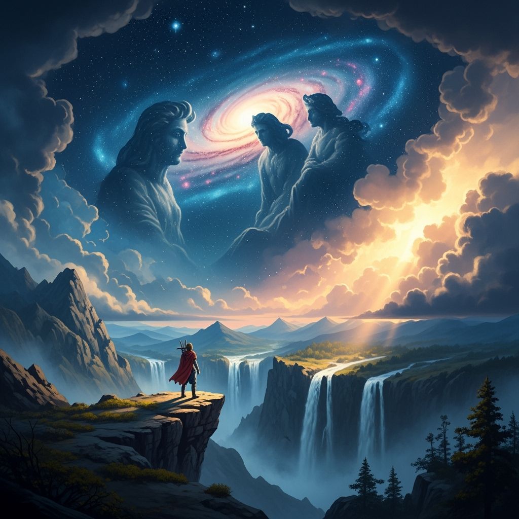 Epic Cosmic Hero Gazing at Galaxy