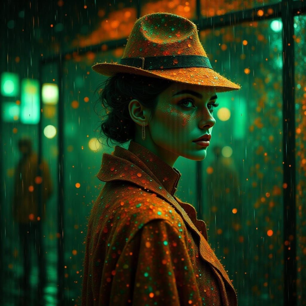1950s Noir Detective in Neon Rain