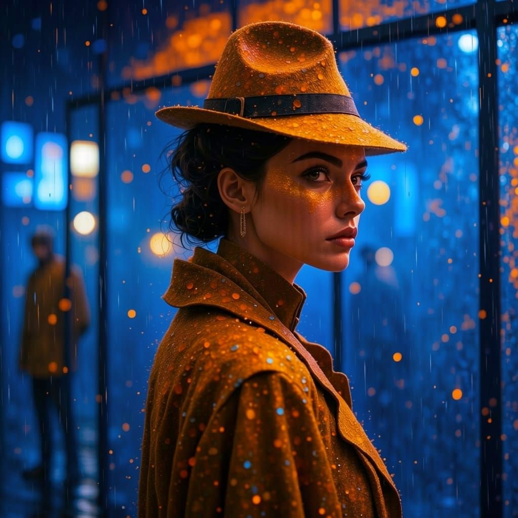 1950s Noir Detective in Neon Rain