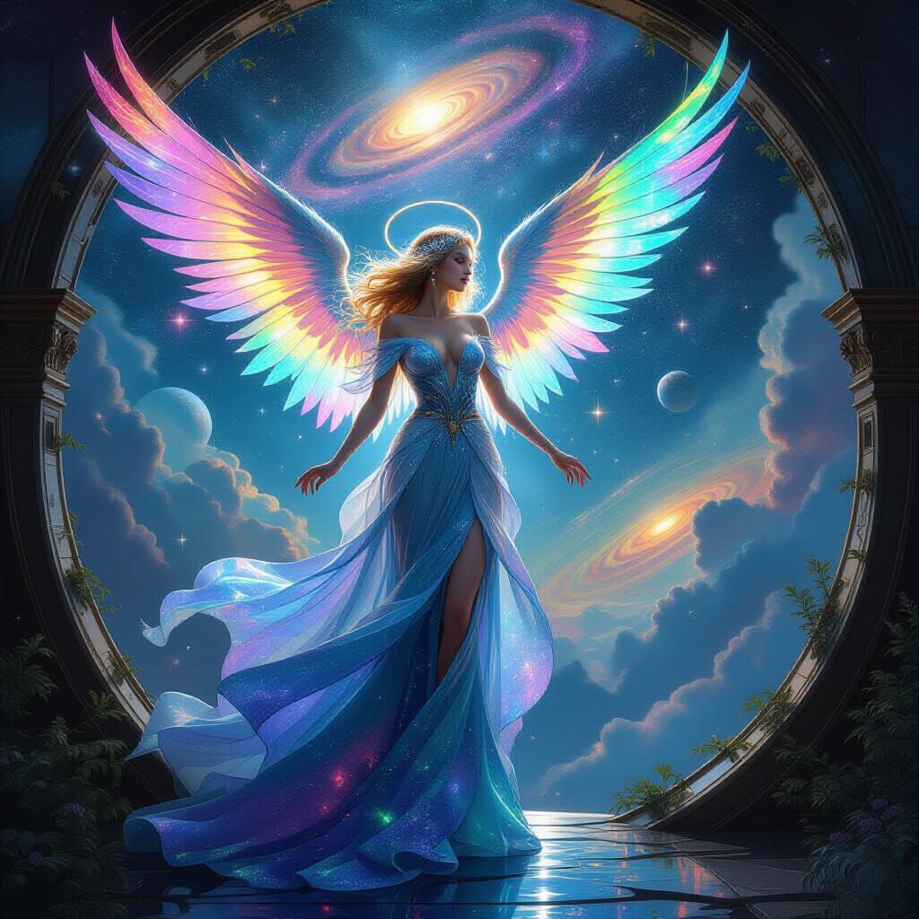 Celestial Being Descends from Heaven in Cosmic Graffiti Art